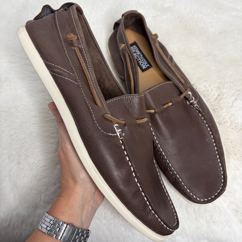 Kenneth Cole Reaction Cup A Tea Mens 10.5 M Brown Leather Moc Toe Loafers